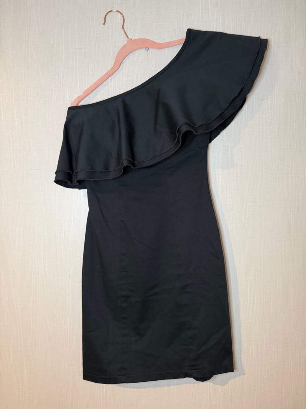 Alexis Twill One-Shoulder Black Ruffled Bodycon Sheath Dress XS - Picture 2 of 4